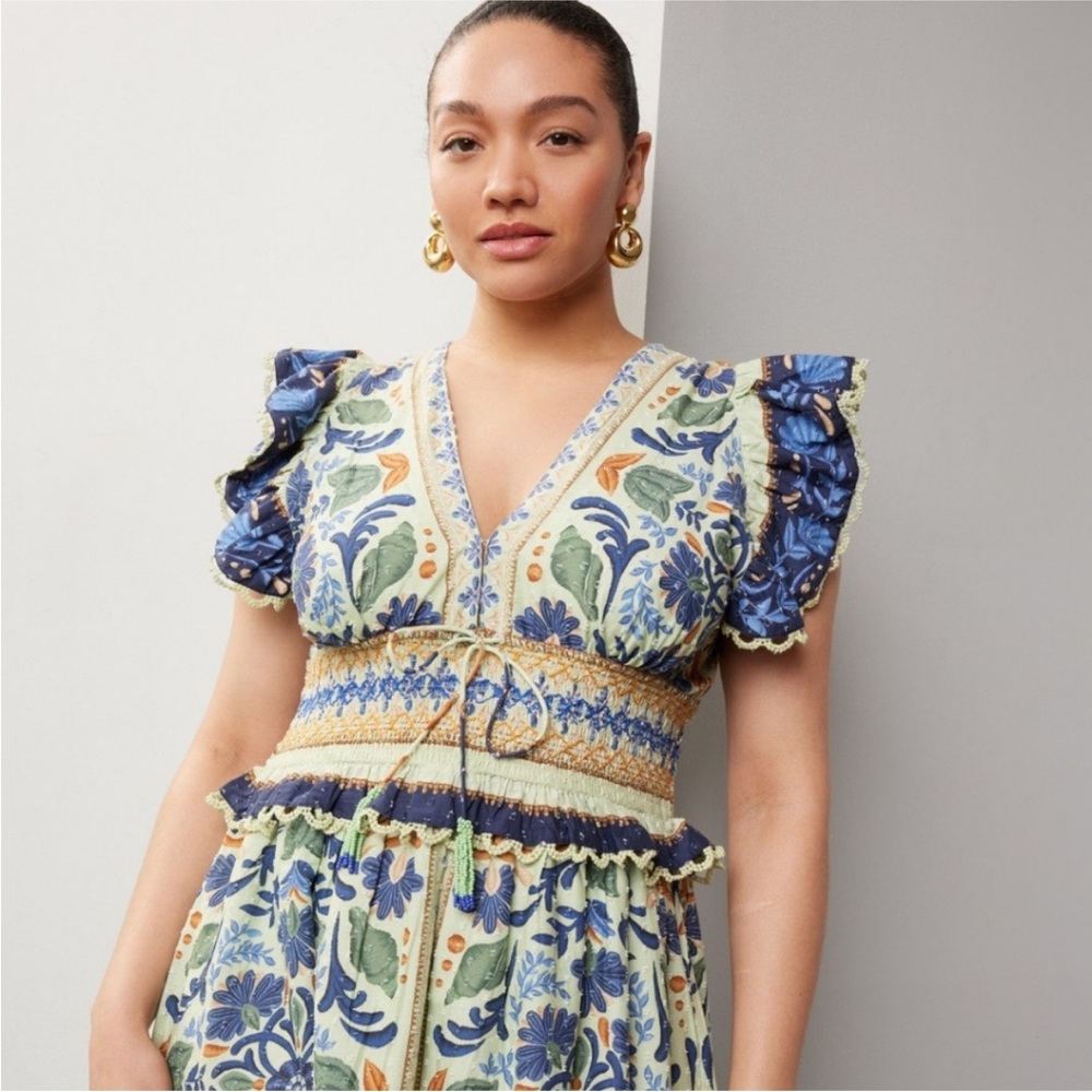 FARM Rio Blue and Green Floral Maxi Dress